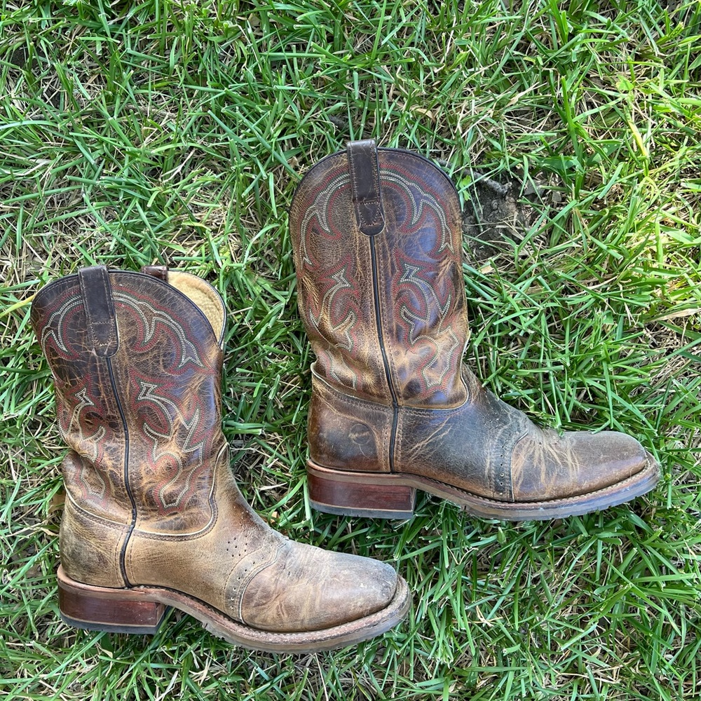 Double H Brown Leather Cowboy Boots DH3560 Square Toe Size 10